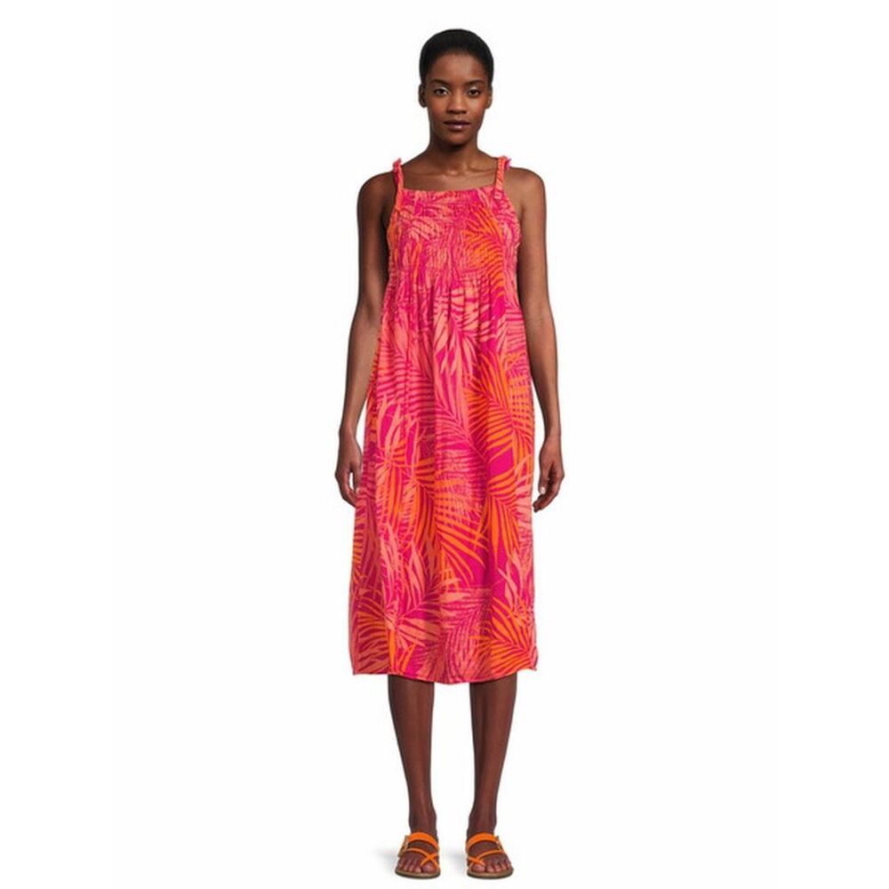 BeachLunchLounge Pink & Orange Neon Palms Print Midi Dress Women’s Size XL